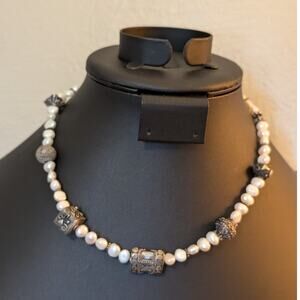 Freshwater Pearl Balinese Sterling Silver Toggle Clasp 16.5" Necklace